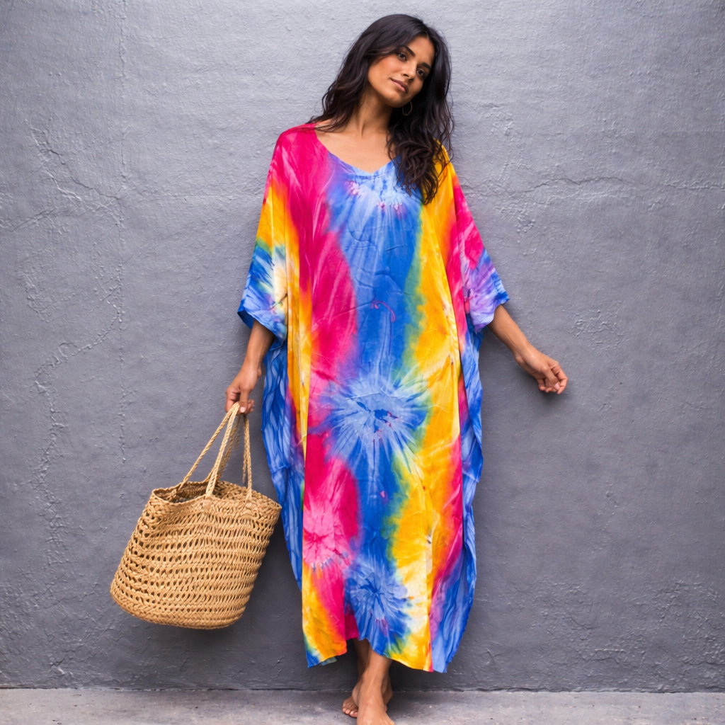 Rayon Tropical Tie Dye Maya Kaftan   O/S AU 16-24
