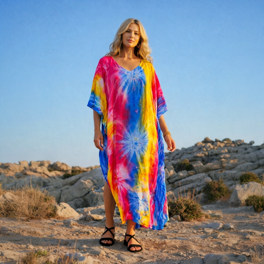 Rayon Tropical Tie Dye Maya Kaftan   O/S AU 16-24