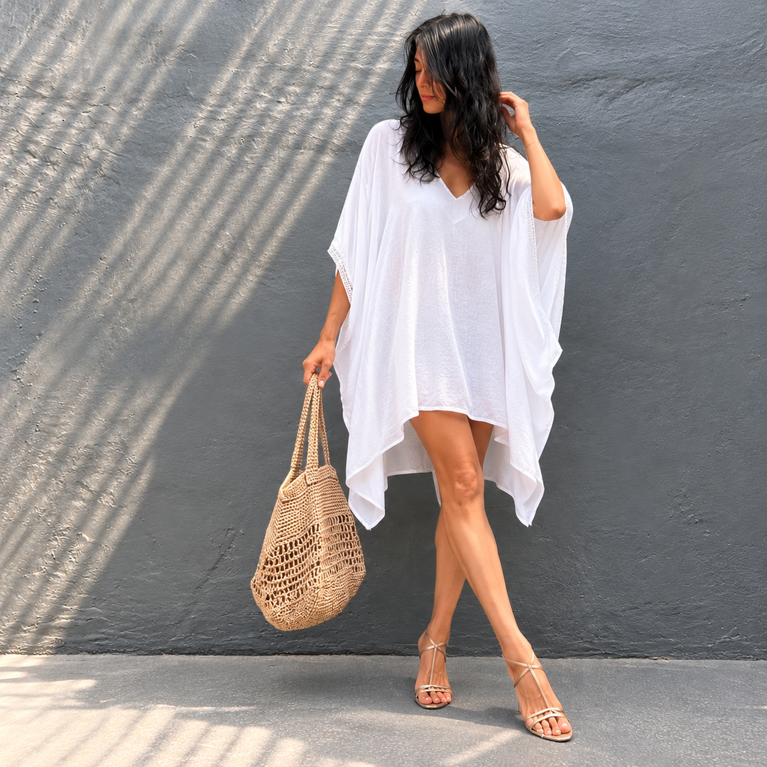 White Maya Short Kaftan Top Tunic Sizes Available AU 14-30