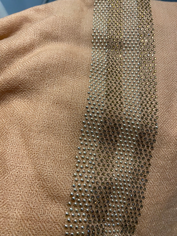 Peach brown Julian Cashmere & Swarovski wrap shawl