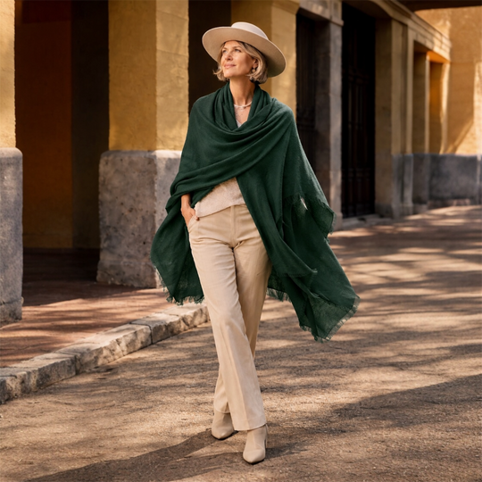 Green Julian Oversized handwoven pure cashmere wrap