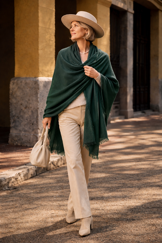 Green Julian Oversized handwoven pure cashmere wrap