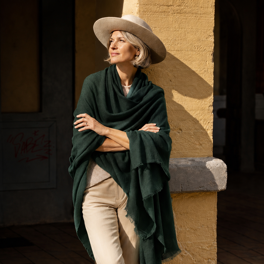 Green Julian Oversized handwoven pure cashmere wrap