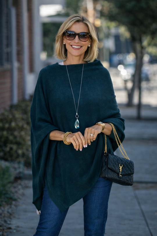 Green 100% Cashmere Oversized Julian Poncho