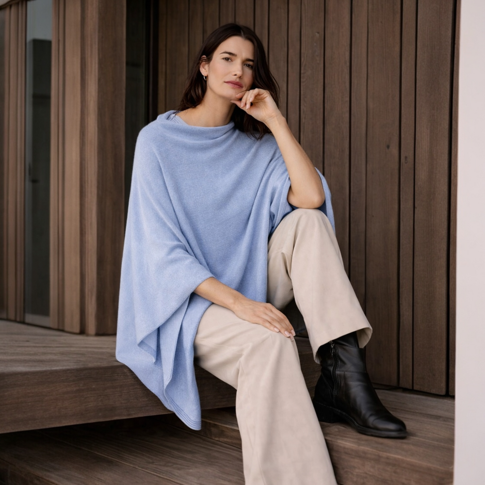 Ice Blue 100% Cashmere Oversized Julian Poncho