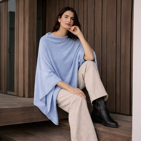Ice Blue 100% Cashmere Oversized Julian Poncho