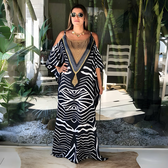 Coco Bella Cairo Cold Shoulder Black kaftan 12-20