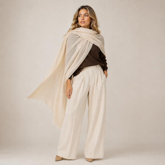 Ivory Julian 100% Cashmere Ultra fine  oversized scarf/ wrap/ shawl