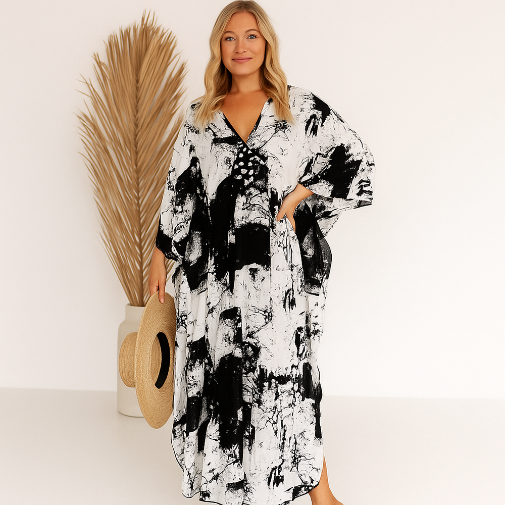Maya White Tropical Loose, Casual Kaftan -  AU 8-20