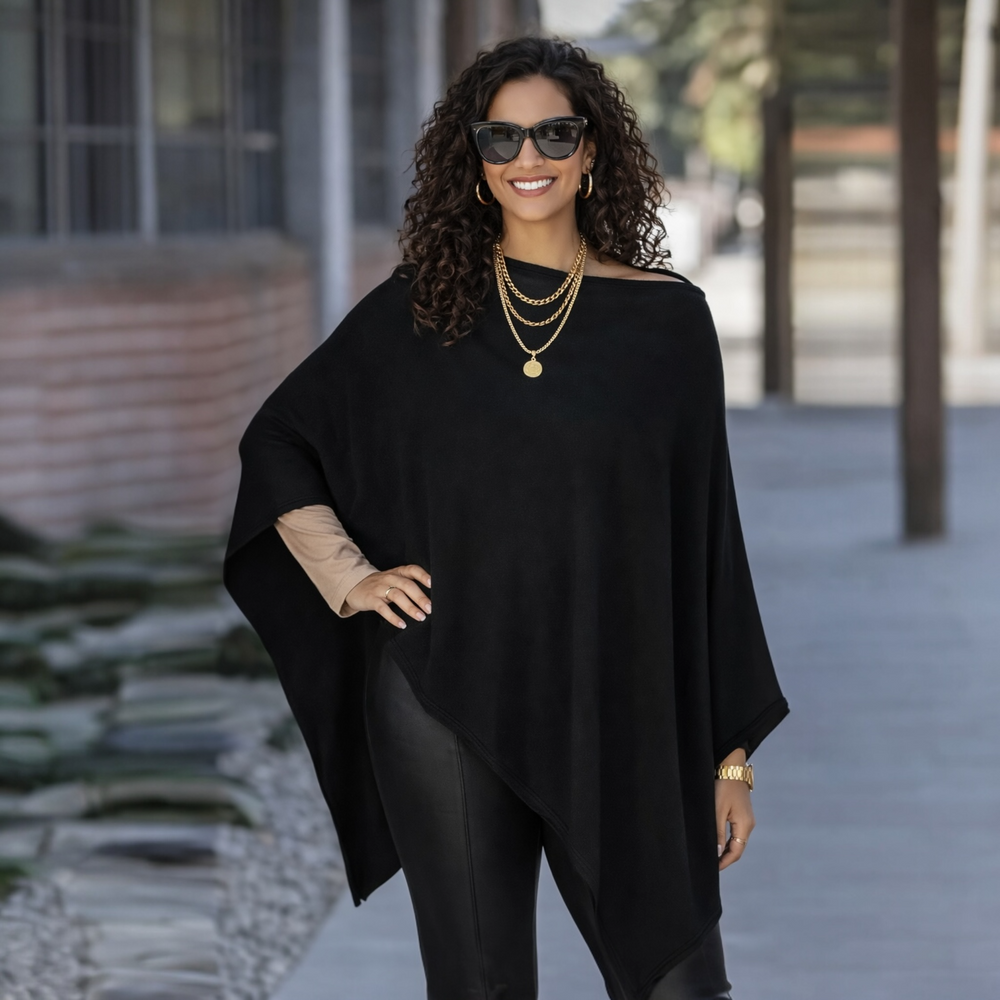 Black 100% Cashmere Oversized Julian Poncho