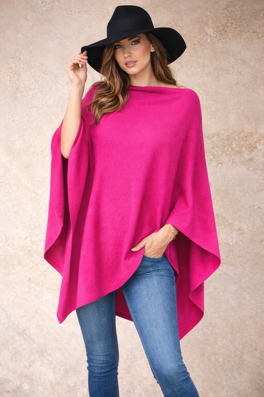 Hot Pink 100% Cashmere Oversized Julian Poncho