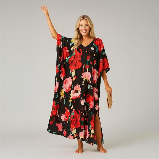 Maya Plus Size Tropical rayon Kaftan Size-26-32