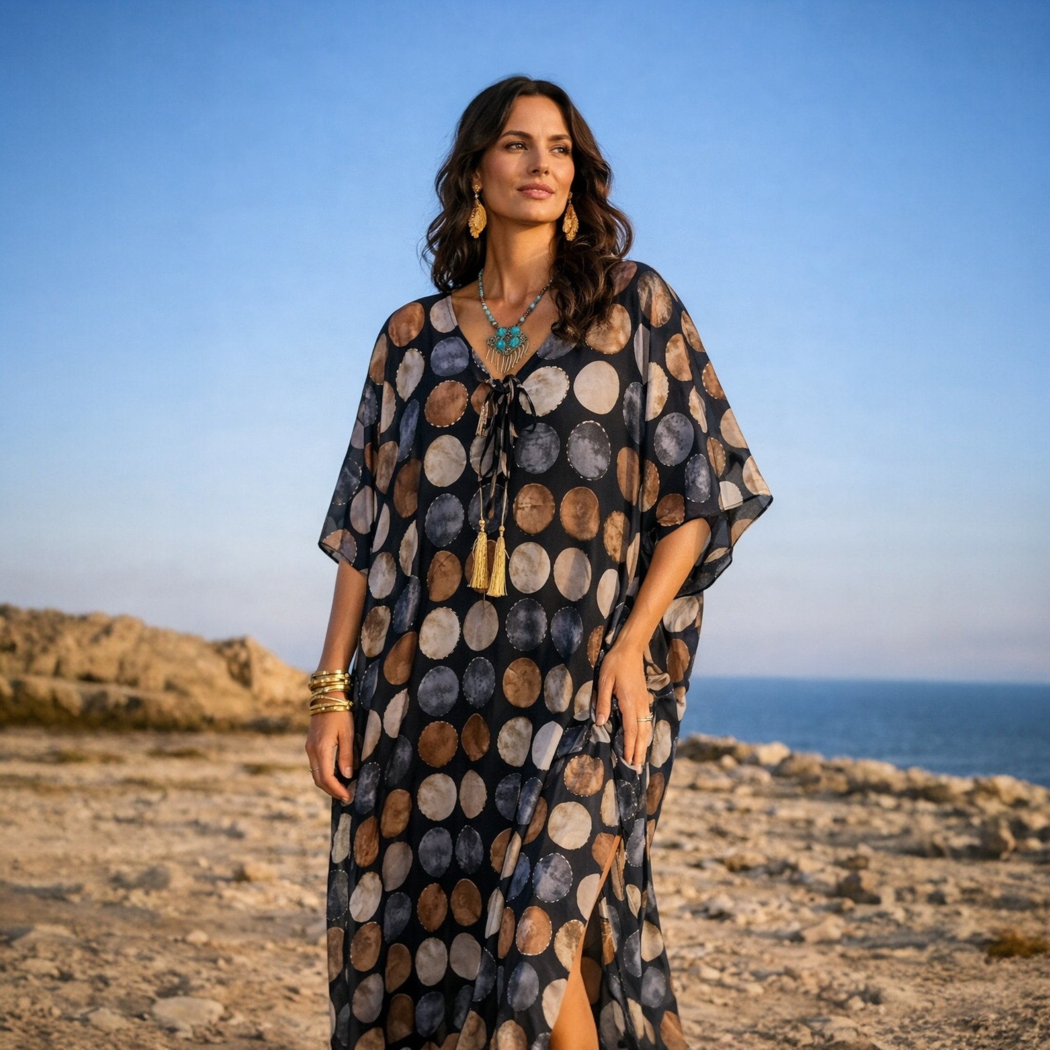 Maya Black Brown Boho Cotton Rayon kaftan  - Sizes Available AU 16-30