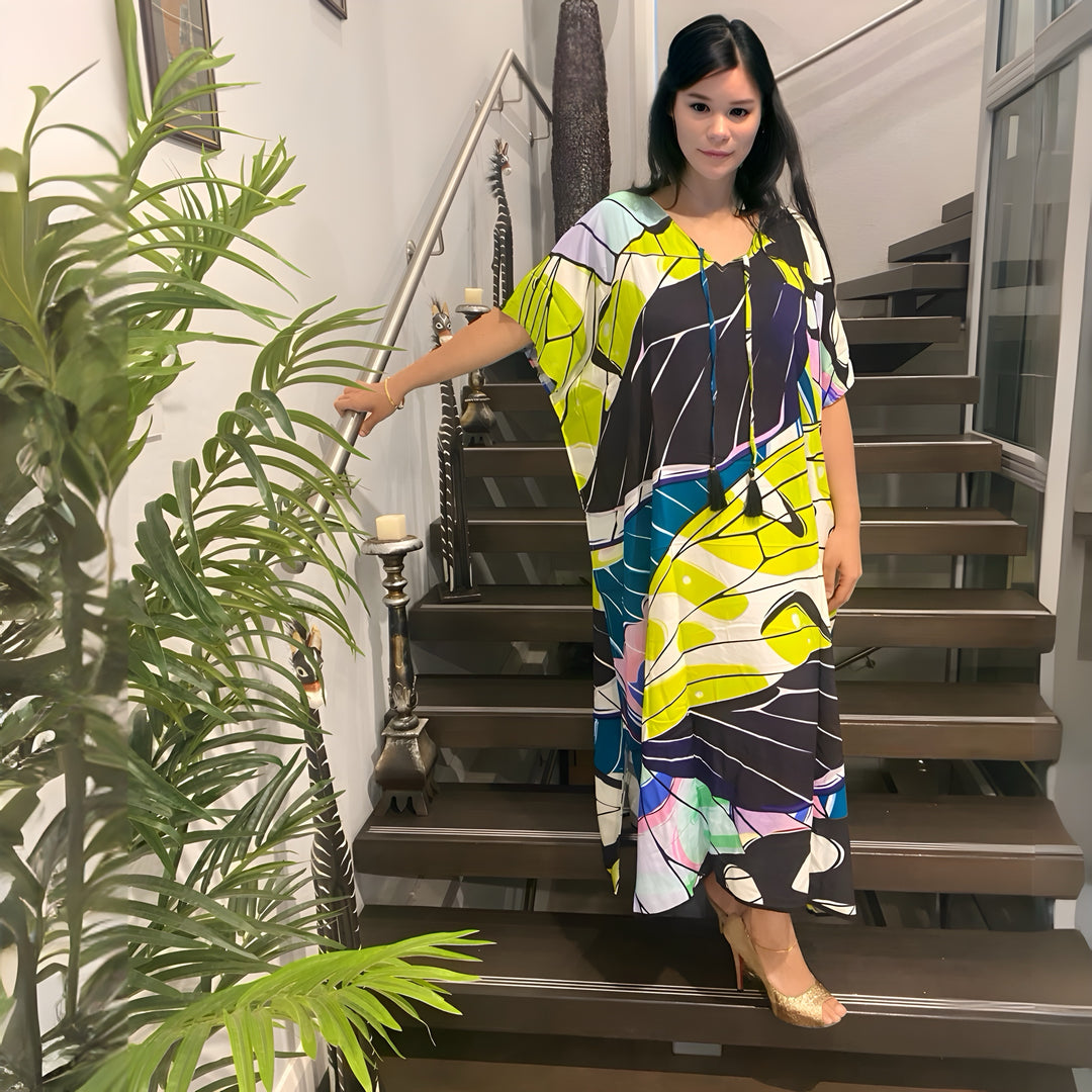 ASHA Cotton Rayon Cool Breezy Tropical Kaftan. Sizes Available AU 8-30