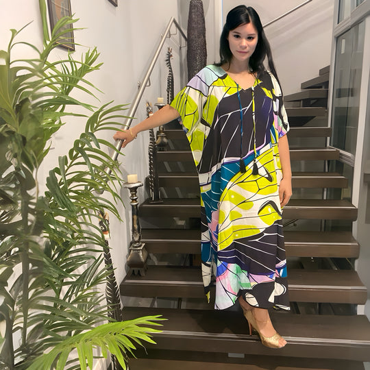 ASHA Cotton Rayon Cool Breezy Tropical Kaftan. Sizes Available AU 8-30