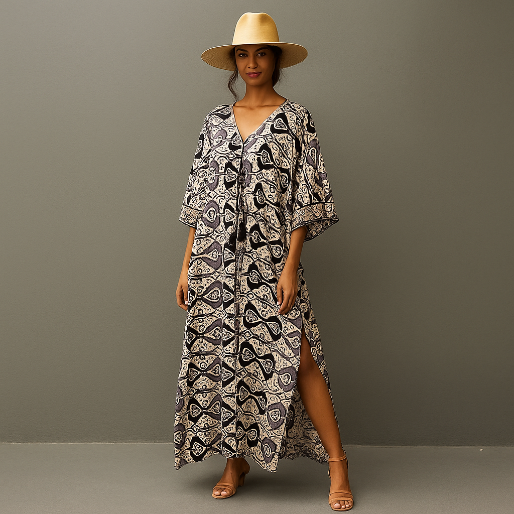 Maya Tropical Resort Cotton Rayon Kaftan Dress-Sizes Available AU 8-28