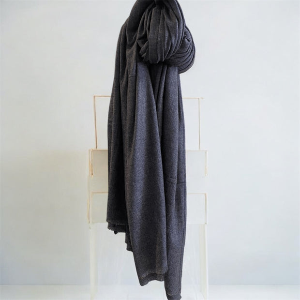 Julian Oversized charcoal grey handwoven pure cashmere scarf/ wrap