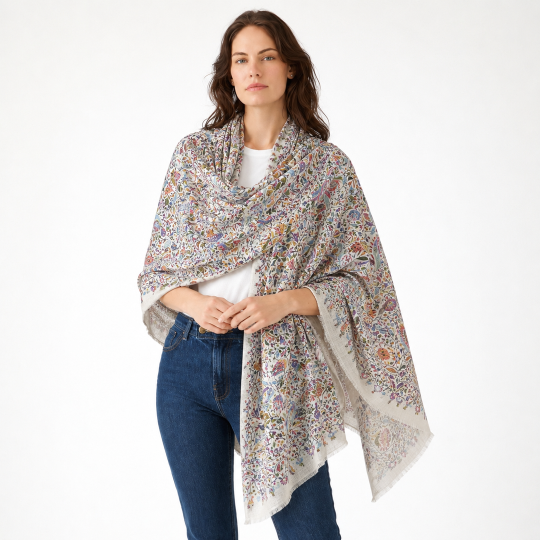 White Maya Julian Pure Cashmere  Silk Scarf