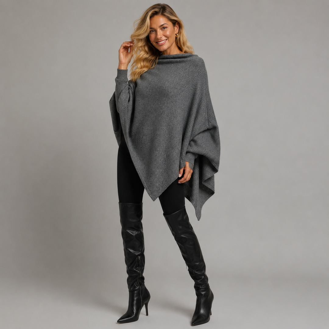 Charcoal Grey 100% Pure Cashmere Julian Poncho-AU 8-18