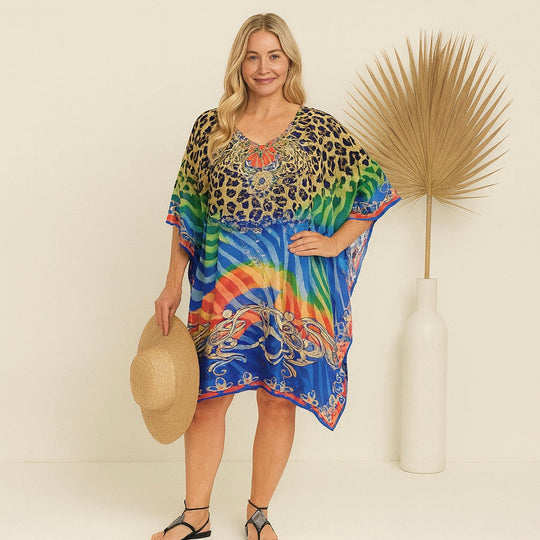 Kyra Relax Fit Bohemian Sheer Kaftan Top-One Size 10 to 22