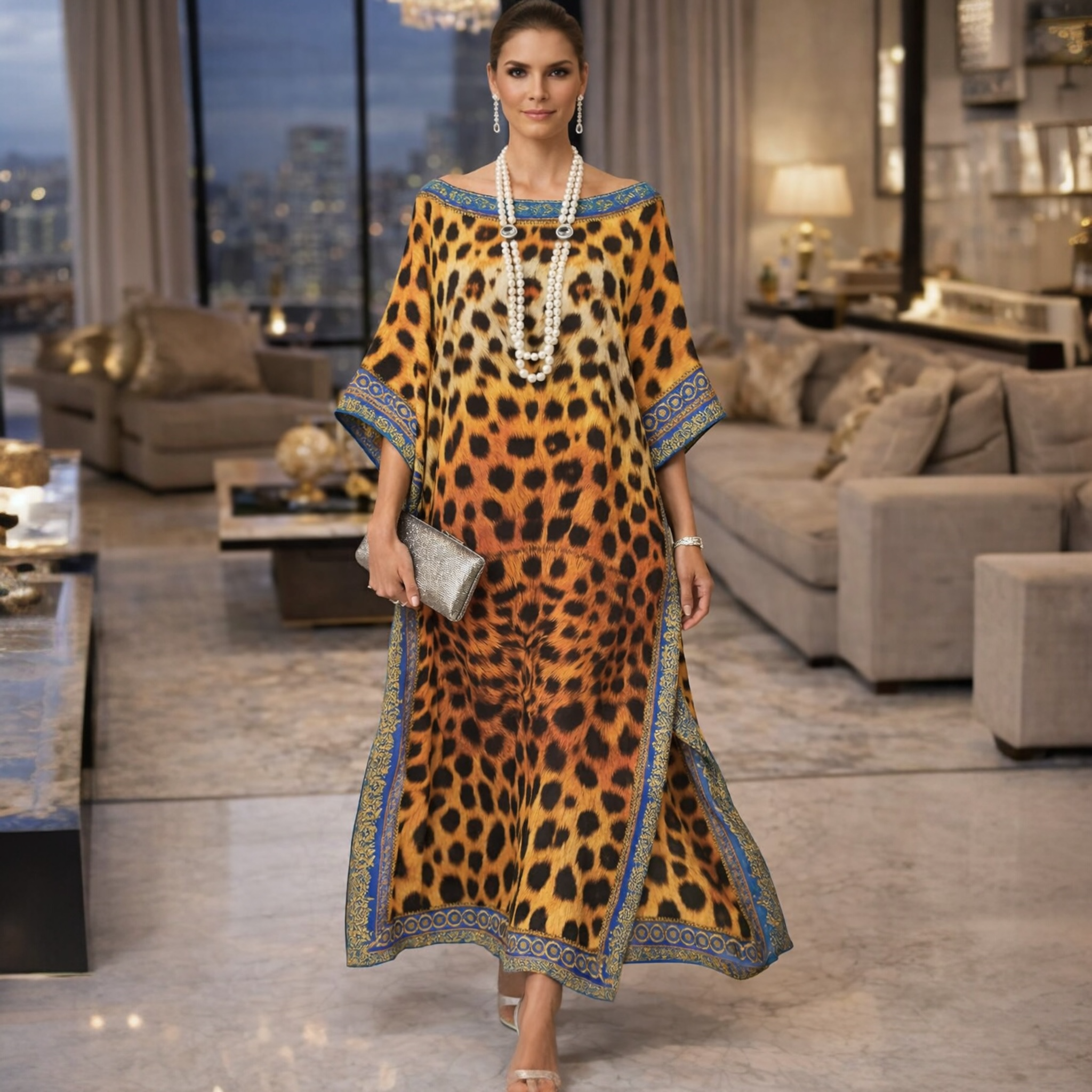 Coco Bella Footprints Silk Mix Kaftan O/S AU 16-26