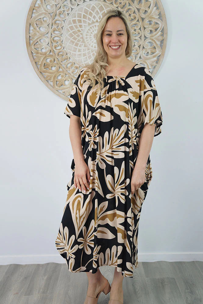 Black Maya Luxe Kaftan Dress -One Size AU 10-30