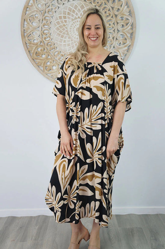 Black Maya Luxe Kaftan Dress -One Size AU 10-30