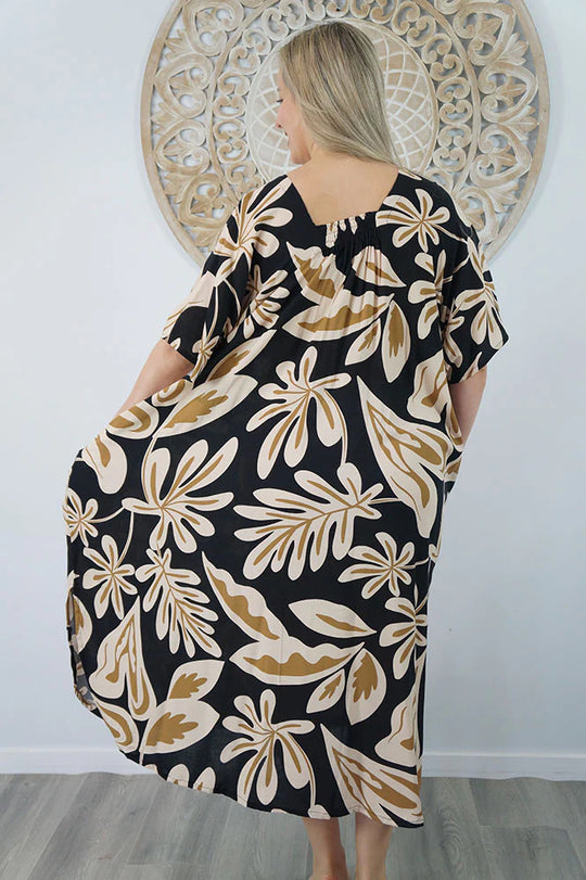 Black Maya Luxe Kaftan Dress -One Size AU 10-30