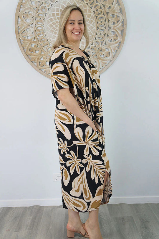 Black Maya Luxe Kaftan Dress -One Size AU 10-30