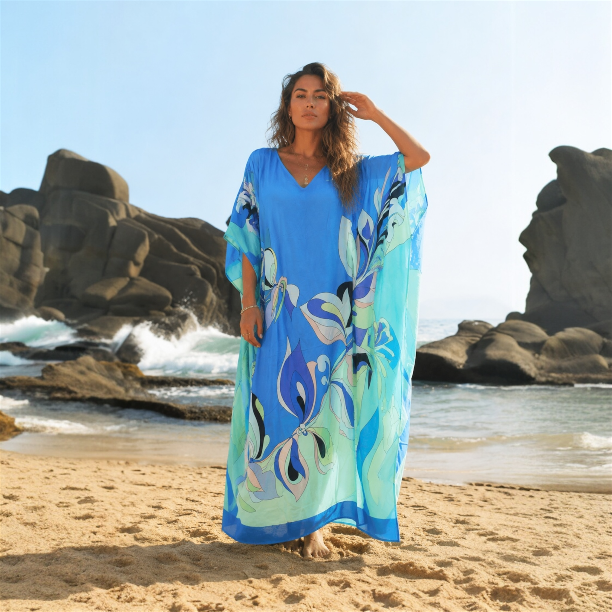 Maya Sea Tropical Kaftan Dress - Sizes Available AU 12-32