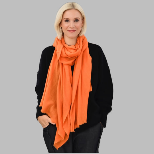 Julian Handwoven Pure Cashmere Orange Wrap