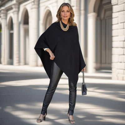 Women’s Pure Black Cashmere Wool Oversized Julian Maya Poncho