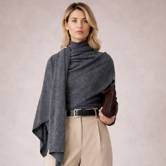 Julian 100% Knitted Cashmere Extra large Travel Wrap/Shawl-Charcoal Grey