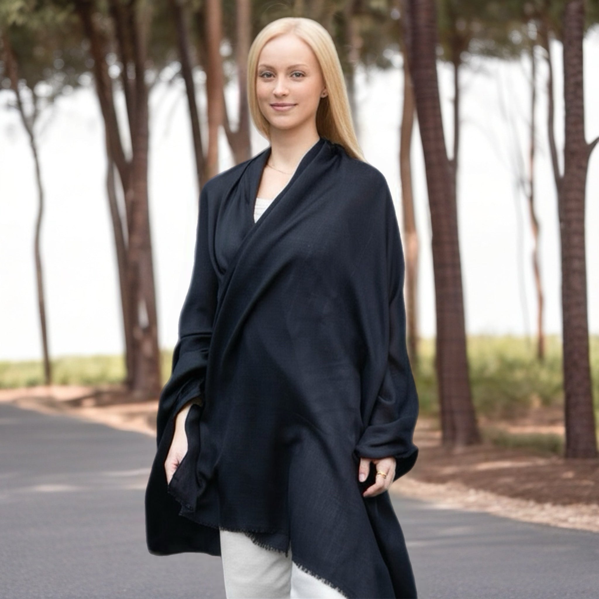 Black Julian 100% Ultra fine Pashmina cashmere oversized scarf/ wrap/ shawl