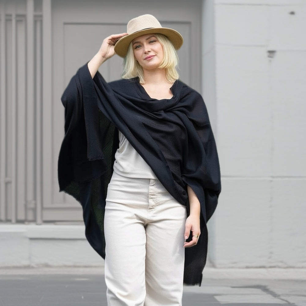 Black Julian 100% Ultra fine Pashmina cashmere oversized scarf/ wrap/ shawl