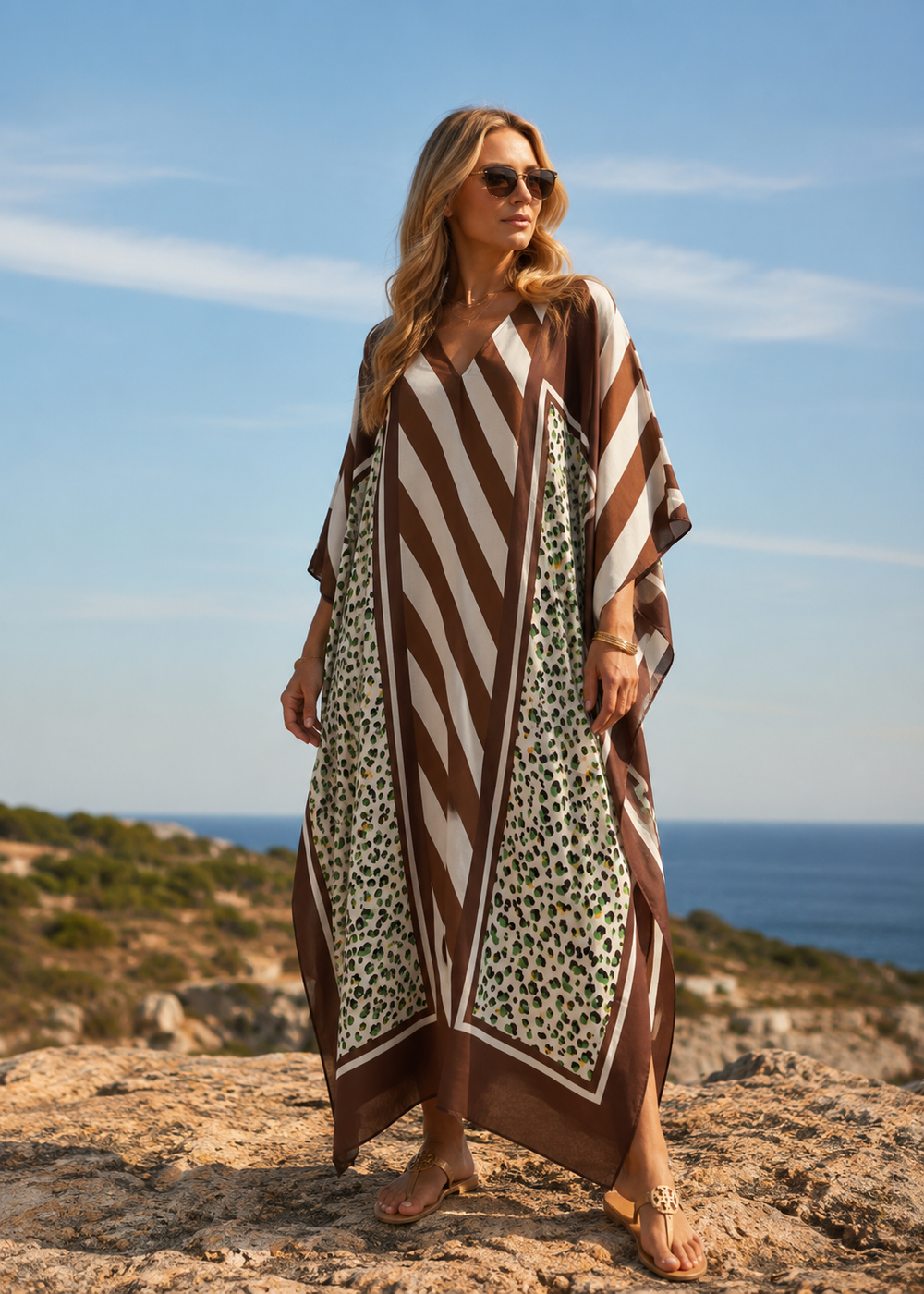 Maya Geo Brown Kaftan Dress - Sizes Available AU 12-32