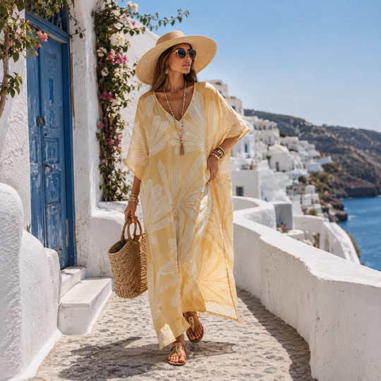 Maya Sunlit Ochre Boho Kaftan Dress - Sizes Available AU 12-32