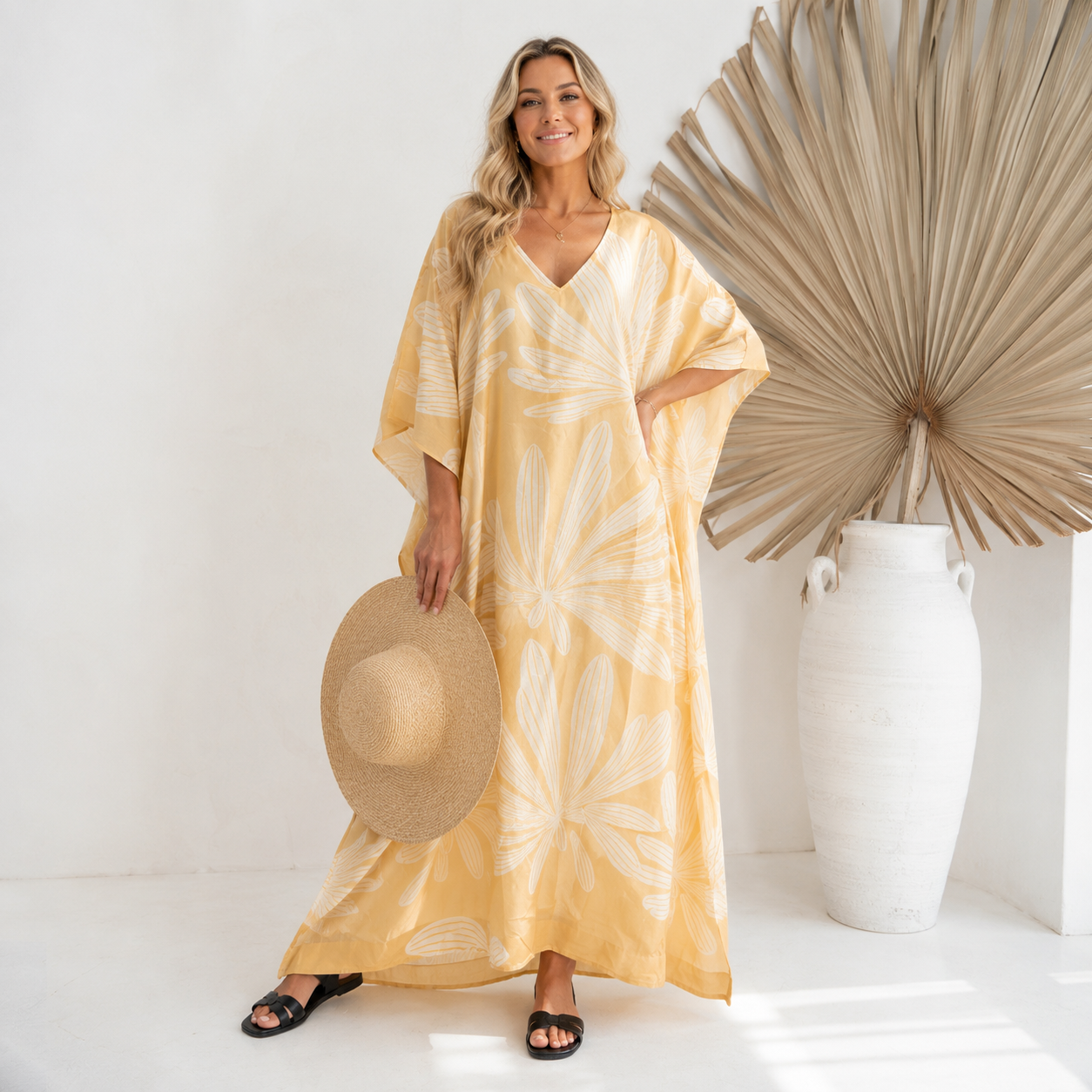 Maya Sunlit Ochre Boho Kaftan Dress - Sizes Available AU 12-32