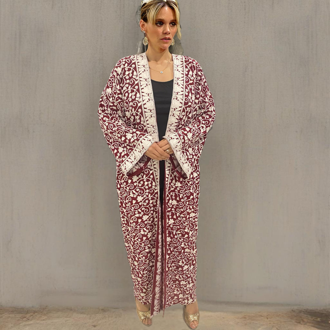 Maya Long jacket with Detailed Floral Embroidery