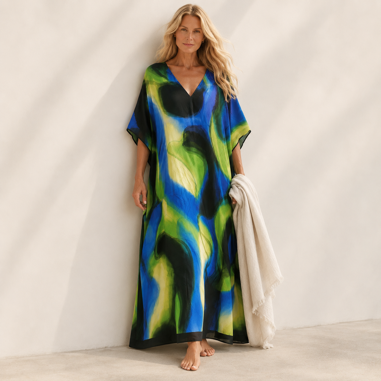 Maya Green Black Swirl Tropical Kaftan Dress - Sizes Available AU 12-32