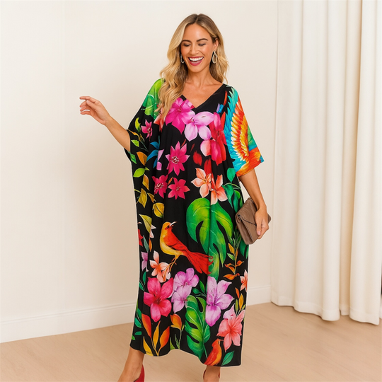 Maya Black Tropicana Boho kaftan - Sizes Available-AU 14-30