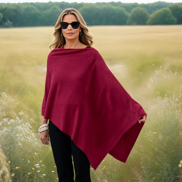 Burgundy Julian 100% Cashmere Topper Poncho-Soft Warm