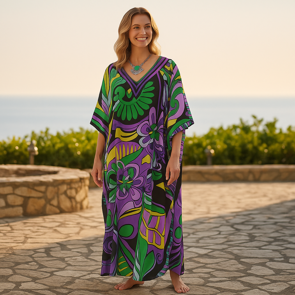 Maya Purple Royals Boho kaftan.Sizes Available AU 14-30