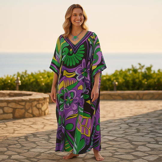 Maya Purple Royals Boho kaftan.Sizes Available AU 14-30