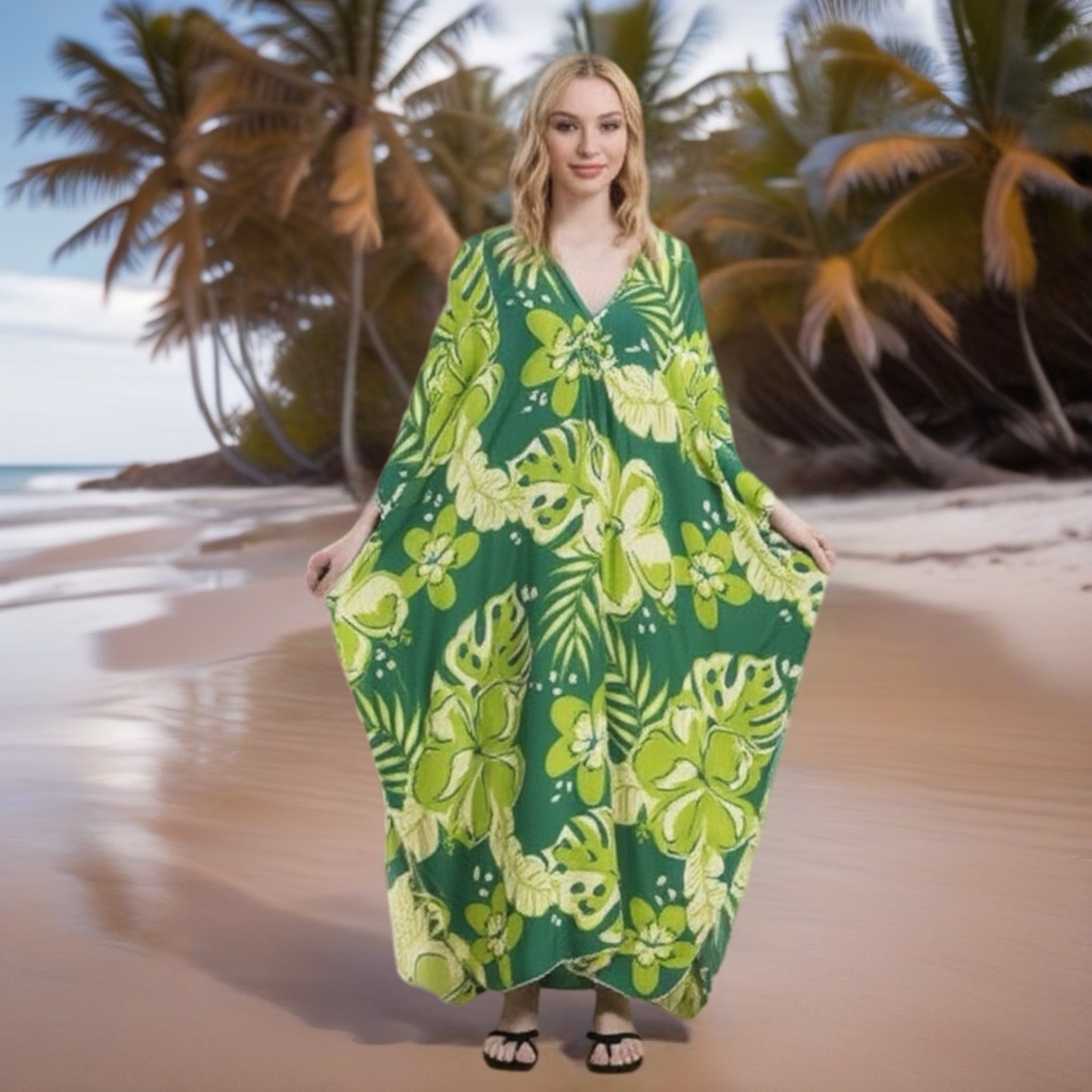 Tropical Resort Cotton Bamboo Maxi Dress
