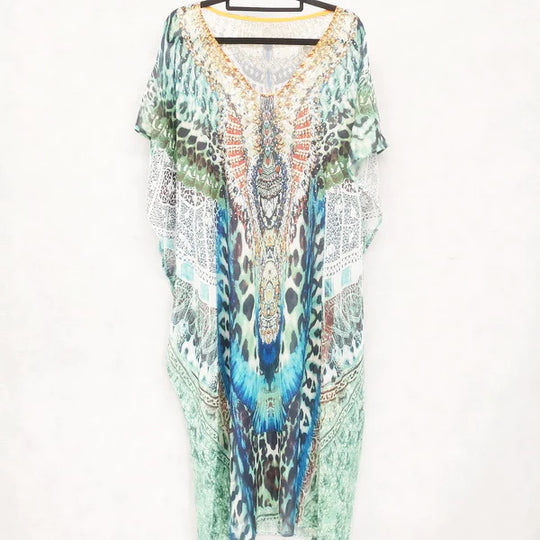 Mia Embellished Kaftan – Mid Length, Free Size Summer Look