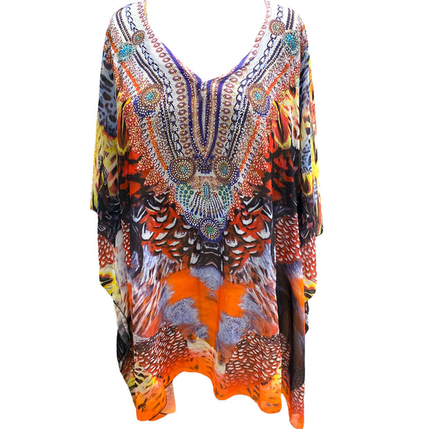 Kyra Relax Fit Bohemian Sheer Embellished  Kaftan Top One Size 10 to 22