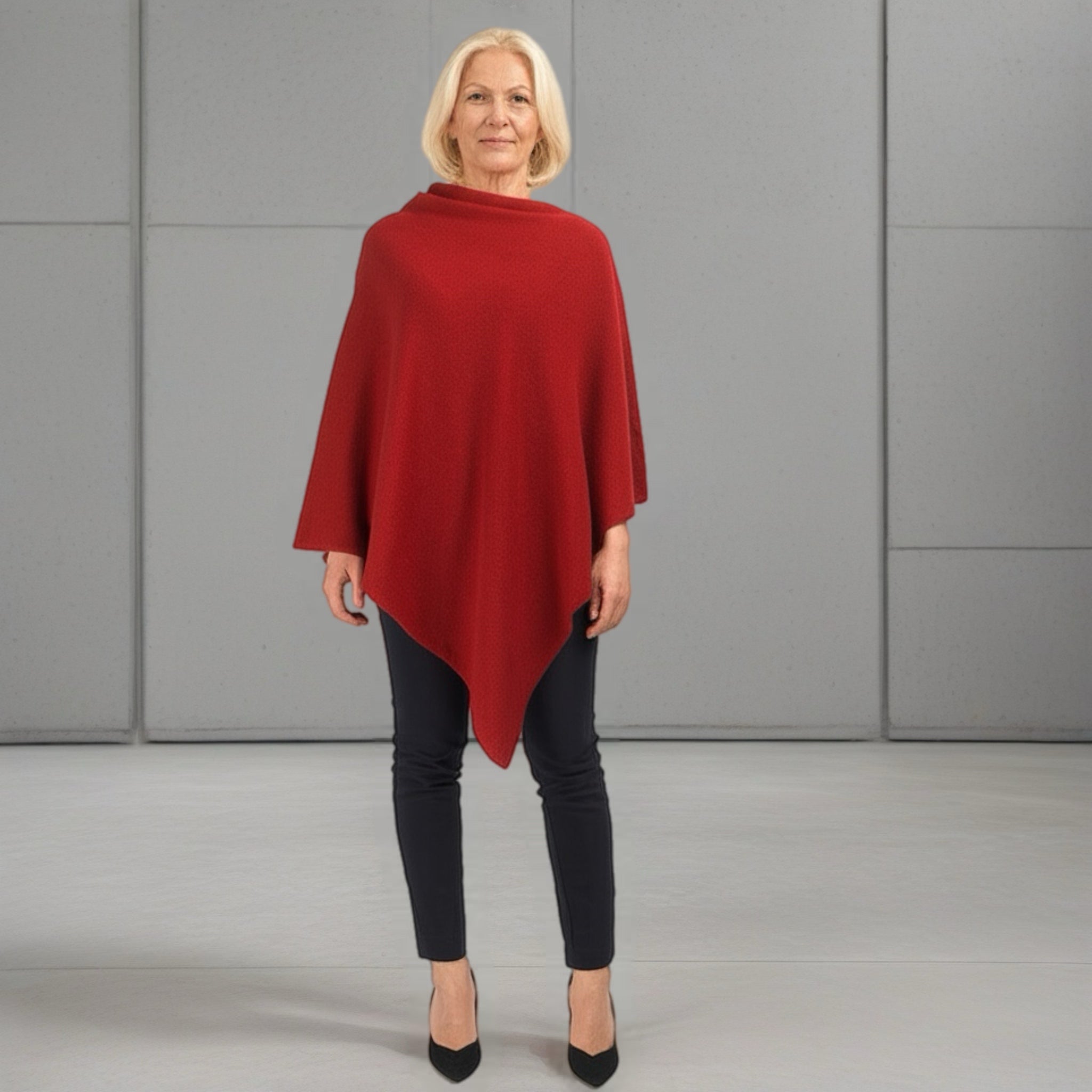 100% Cashmere Julian Poncho  -Light Burgundy