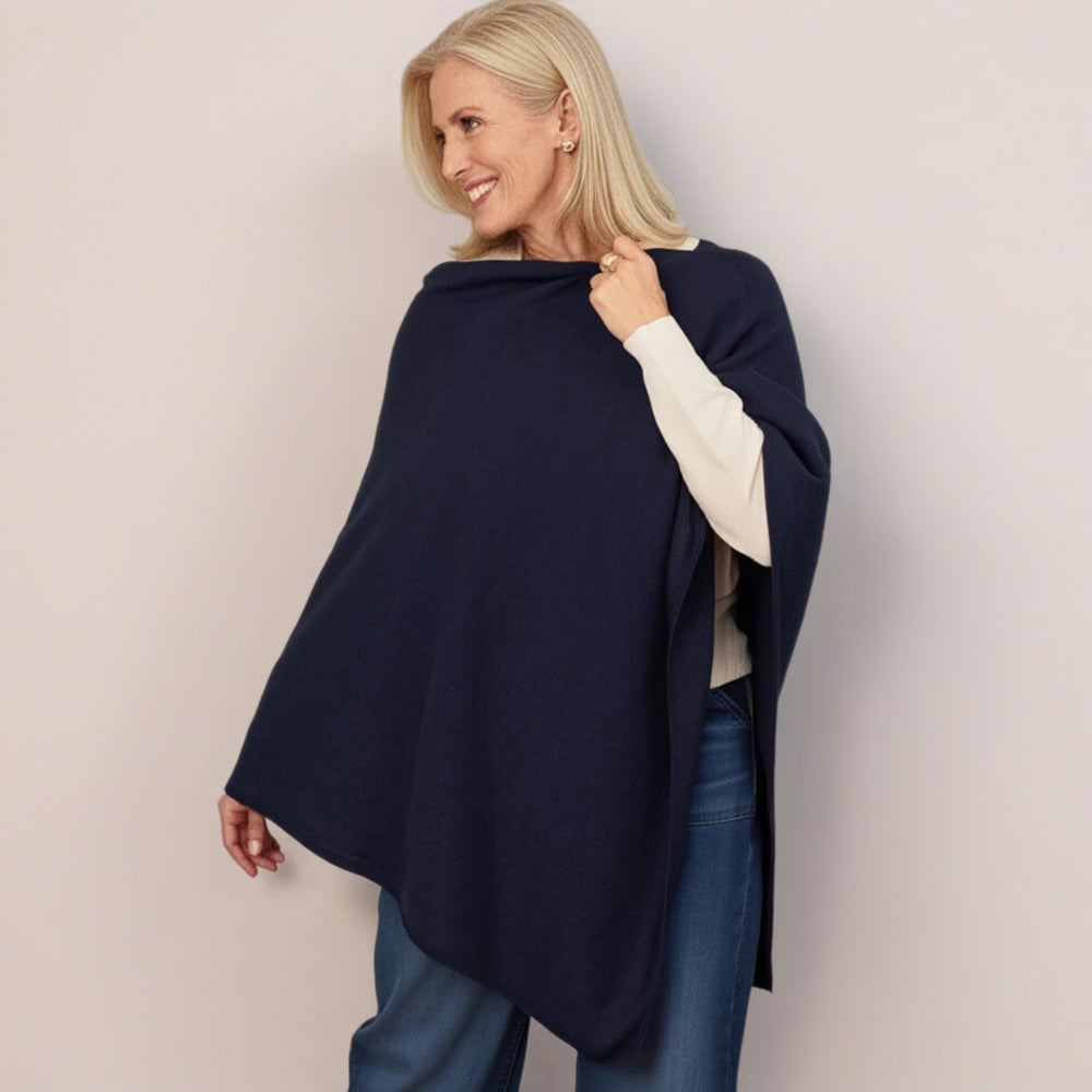 Navy Blue Julian 100% Cashmere Poncho