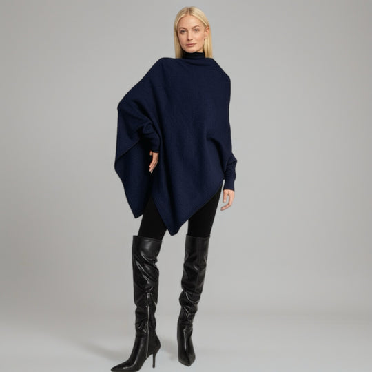 Navy Blue Julian 100% Cashmere Poncho